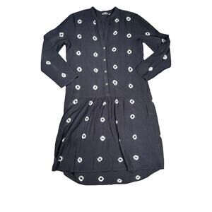 The Odells Sonia Drop Waist Dress Womens Size S Blue White Button Front